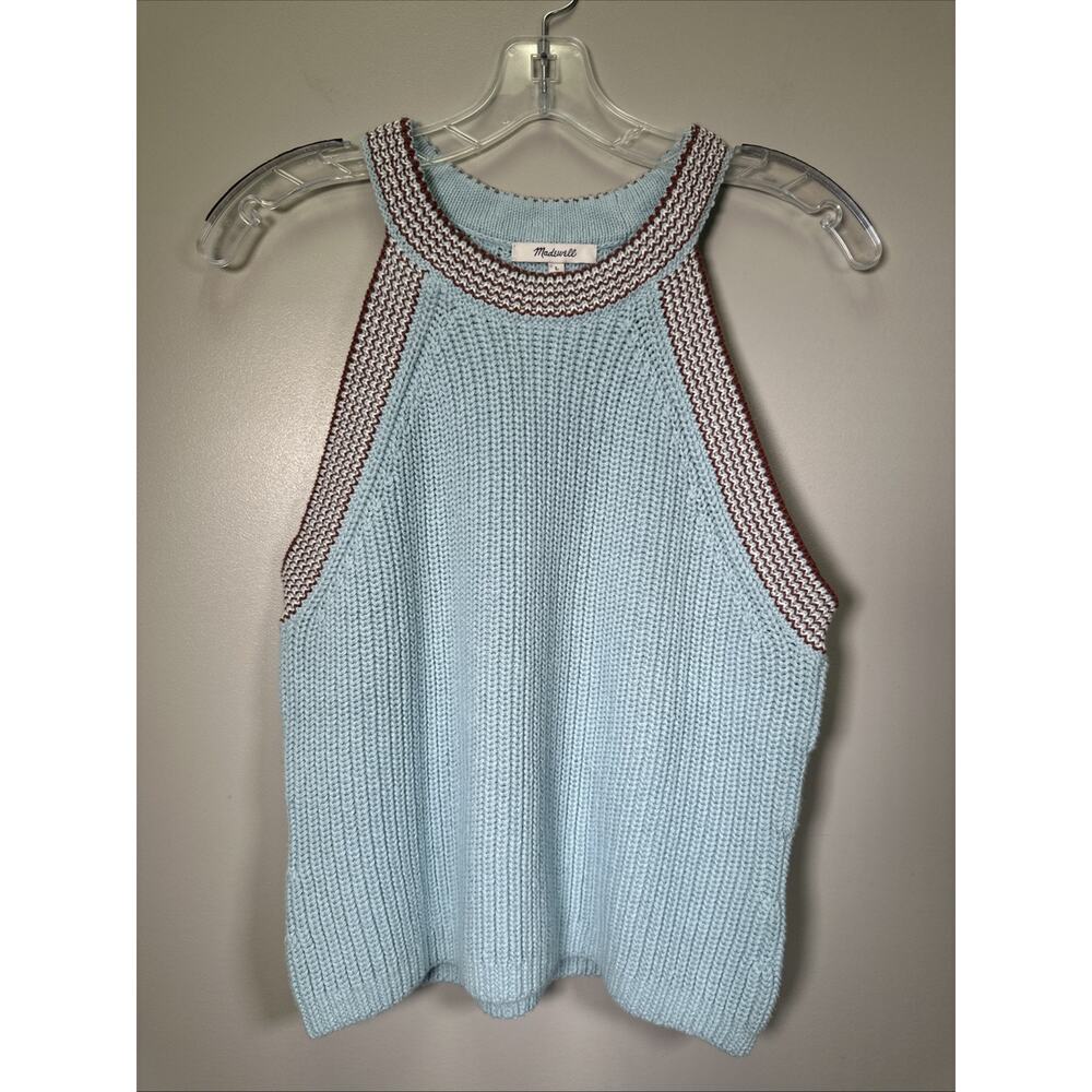 Madewell Tank Women's L Imelda Cutaway Cotton Tank‎ Stretch Blue Knit Spring
